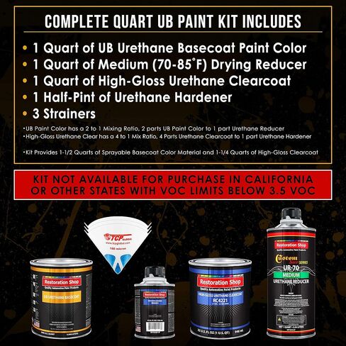 Restoration Shop - Teal Green Metallic Urethane Basecoat with Clearcoat Auto Paint - Complete Medium Quart Paint Kit - Professional High Gloss Automotive, Car, Truck Refinish Coating in Saudi Arabia