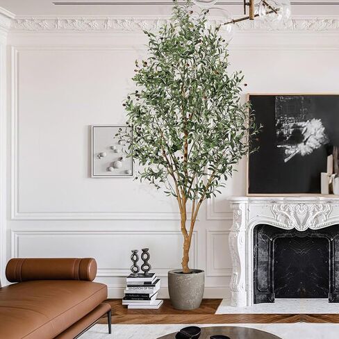Olive Trees Artificial Indoor, 6ft Tall Faux Silk Plant - Fake Potted Tree with White Planter, Artificial Plants with Natural Wood Trunk and Lifelike Fruits for Home Office Decor, 1 Pack in Saudi Arabia