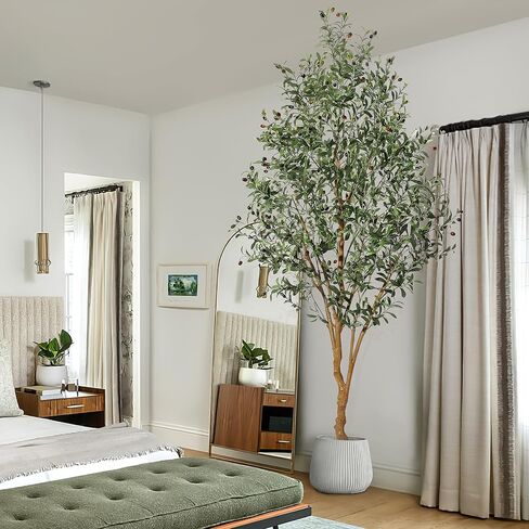 Olive Trees Artificial Indoor, 6ft Tall Faux Silk Plant - Fake Potted Tree with White Planter, Artificial Plants with Natural Wood Trunk and Lifelike Fruits for Home Office Decor, 1 Pack in Saudi Arabia