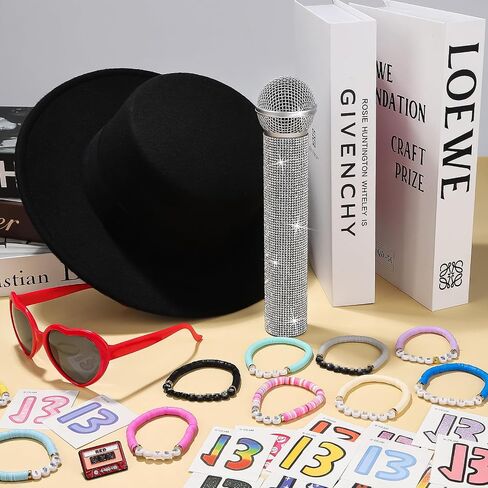 16 Pcs Halloween Singer Costume Accessories Set Black Hat Heart Sunglasses Singer for Cosplay Party Music Festival Concert in Saudi Arabia