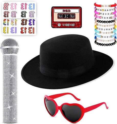 16 Pcs Halloween Singer Costume Accessories Set Black Hat Heart Sunglasses Singer for Cosplay Party Music Festival Concert in Saudi Arabia