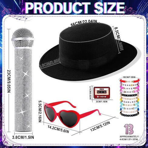 16 Pcs Halloween Singer Costume Accessories Set Black Hat Heart Sunglasses Singer for Cosplay Party Music Festival Concert in Saudi Arabia