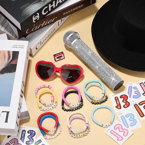 16 Pcs Halloween Singer Costume Accessories Set Black Hat Heart Sunglasses Singer for Cosplay Party Music Festival Concert in Saudi Arabia