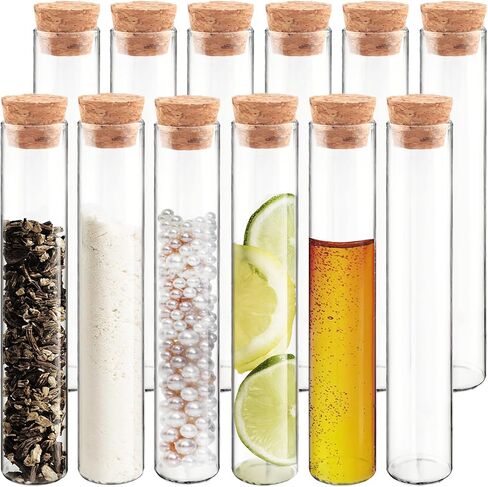 12 قطعة أنبوب اختبار زجاجي 10 مل مع سدادة الفلين، أنبوب تخزين الحلوى 15 × 100 مم مع غطاء، أنبوب مسطح القاع، مزهرية تكاثر النباتات، مجموعة قارورة صغيرة لديكور الحفلات السائلة في مختبر التجارب العلمية in Kuwait