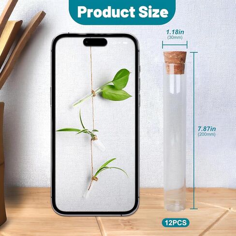 12 قطعة أنبوب اختبار زجاجي 10 مل مع سدادة الفلين، أنبوب تخزين الحلوى 15 × 100 مم مع غطاء، أنبوب مسطح القاع، مزهرية تكاثر النباتات، مجموعة قارورة صغيرة لديكور الحفلات السائلة في مختبر التجارب العلمية in Kuwait