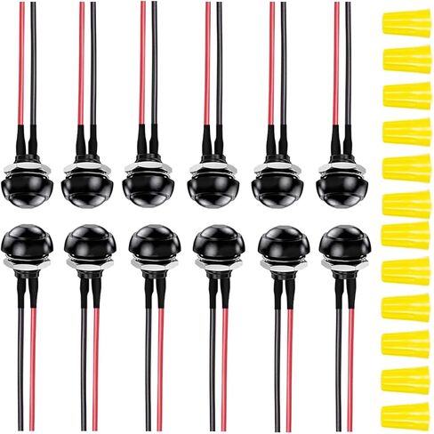 12Pcs 12mm Black Momentary Push Button Switch 0.47 in Mounting Hole Mini Round Switch Waterproof 1A 250V AC SPST 2 Pin ON Off with Locked Terminal Wires and Wiring Cap for Car, Boat,PC in Saudi Arabia