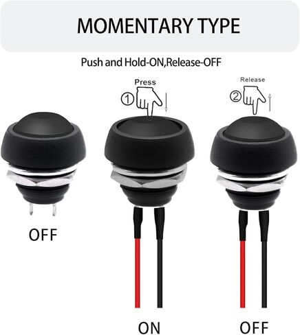 12Pcs 12mm Black Momentary Push Button Switch 0.47 in Mounting Hole Mini Round Switch Waterproof 1A 250V AC SPST 2 Pin ON Off with Locked Terminal Wires and Wiring Cap for Car, Boat,PC in Saudi Arabia