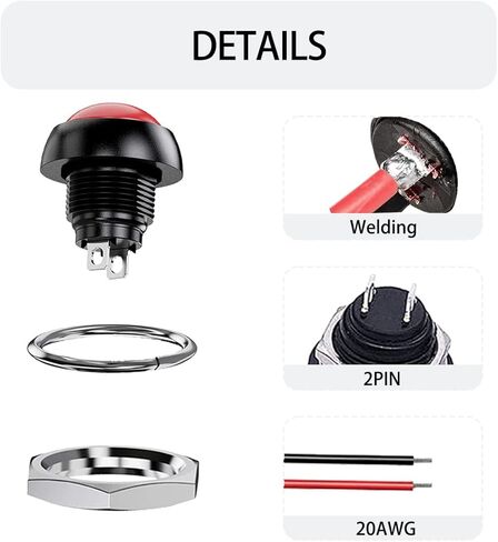 12Pcs 12mm Black Momentary Push Button Switch 0.47 in Mounting Hole Mini Round Switch Waterproof 1A 250V AC SPST 2 Pin ON Off with Locked Terminal Wires and Wiring Cap for Car, Boat,PC in Saudi Arabia