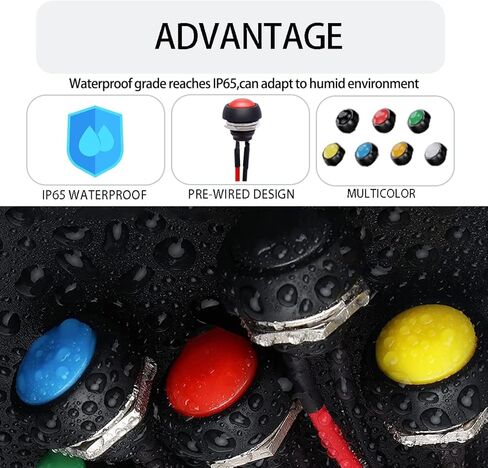12Pcs 12mm Black Momentary Push Button Switch 0.47 in Mounting Hole Mini Round Switch Waterproof 1A 250V AC SPST 2 Pin ON Off with Locked Terminal Wires and Wiring Cap for Car, Boat,PC in Saudi Arabia