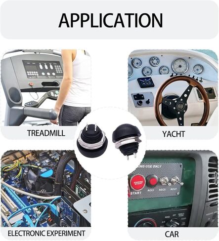 12Pcs 12mm Black Momentary Push Button Switch 0.47 in Mounting Hole Mini Round Switch Waterproof 1A 250V AC SPST 2 Pin ON Off with Locked Terminal Wires and Wiring Cap for Car, Boat,PC in Saudi Arabia