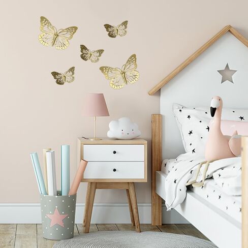 PREMIUS 5 Piece Metal Butterfly Accents Wall Decor Set, Premium Metal Material with Charming & Stunning Design, Perfect for Living Room, and Bedroom Decor, Gold, (3) 6 Inches, (2) 12 Inches in Saudi Arabia