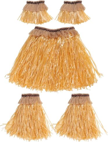 تنورة Hula Grass - تنورة مرنة من زهرة ليز الصناعية في هاواي بلون قش ذهبي للفساتين الفاخرة وأعياد الميلاد وحفلات هاواي والشاطئ والحفلات التنكرية in Kuwait