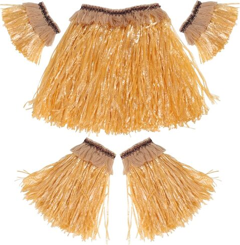 تنورة Hula Grass - تنورة مرنة من زهرة ليز الصناعية في هاواي بلون قش ذهبي للفساتين الفاخرة وأعياد الميلاد وحفلات هاواي والشاطئ والحفلات التنكرية in Kuwait