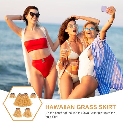 تنورة Hula Grass - تنورة مرنة من زهرة ليز الصناعية في هاواي بلون قش ذهبي للفساتين الفاخرة وأعياد الميلاد وحفلات هاواي والشاطئ والحفلات التنكرية in Kuwait