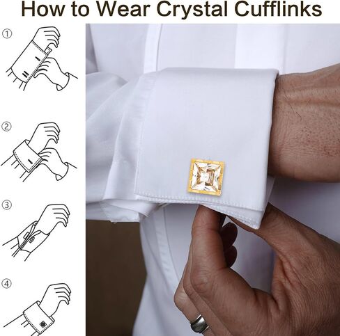 Cuff Links Mens Gold, Crystal Cufflinks for Men Brass Cuff Link Gold Wedding Business Birthday Gift for Groom Father Husband Boyfriend in Saudi Arabia