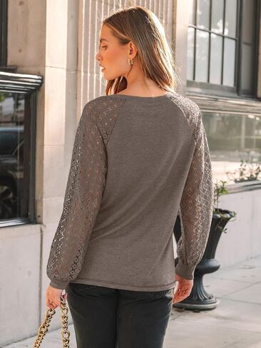 Womens Long Sleeve Shirts V Neck Lace Tops Business Casual Blouses Tee Trendy 2025 Fall Fashion Outfits Clothes in Saudi Arabia