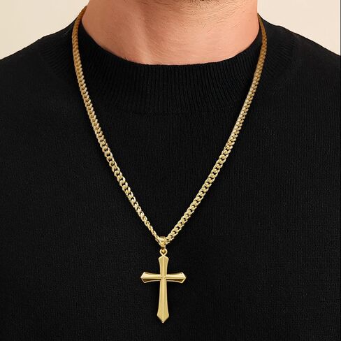 قلادات متقاطعة للرجال من الذهب عيار 14 قيراط، قلادات سلسلة صلبان ذهبية للرجال، تصميم بسيط مع سلسلة صلبان كوبية، قلادة للرجال in Kuwait