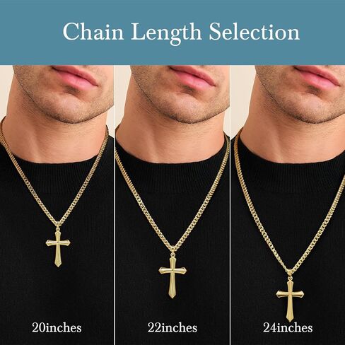 قلادات متقاطعة للرجال من الذهب عيار 14 قيراط، قلادات سلسلة صلبان ذهبية للرجال، تصميم بسيط مع سلسلة صلبان كوبية، قلادة للرجال in Kuwait