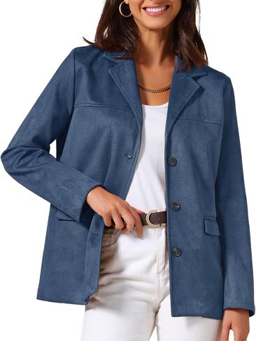 Allegra K Women's Faux Suede Blazer Business Casual Lapel Open Front Long Sleeve Work Office Jacket in Saudi Arabia