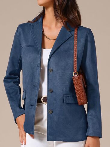 Allegra K Women's Faux Suede Blazer Business Casual Lapel Open Front Long Sleeve Work Office Jacket in Saudi Arabia
