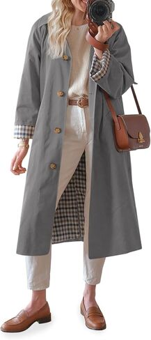 Tankaneo Womens Long Trench Coat Single Breasted Oversized Windproof Overcoat Fashion Outerwear in Kuwait