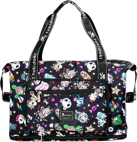 Tokidoki Unicorno Foldable Duffle Bag for Travel, 40L Expandable Weekender Bags with Trolley Sleeve Overnight Bags for Travelling(Black) in Kuwait