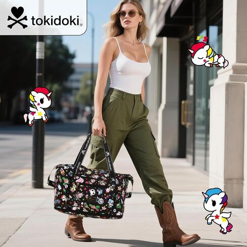 Tokidoki Unicorno Foldable Duffle Bag for Travel, 40L Expandable Weekender Bags with Trolley Sleeve Overnight Bags for Travelling(Black) in Kuwait