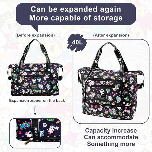Tokidoki Unicorno Foldable Duffle Bag for Travel, 40L Expandable Weekender Bags with Trolley Sleeve Overnight Bags for Travelling(Black) in Kuwait