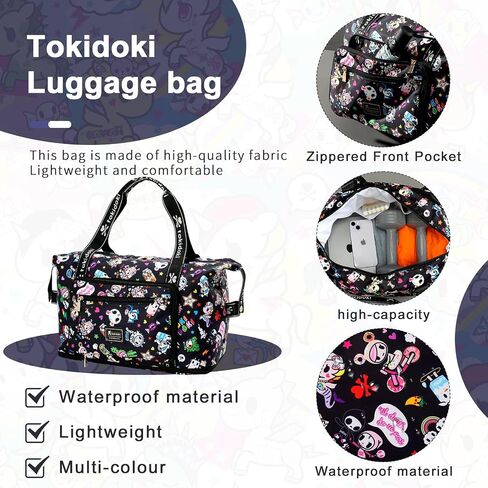 Tokidoki Unicorno Foldable Duffle Bag for Travel, 40L Expandable Weekender Bags with Trolley Sleeve Overnight Bags for Travelling(Black) in Kuwait