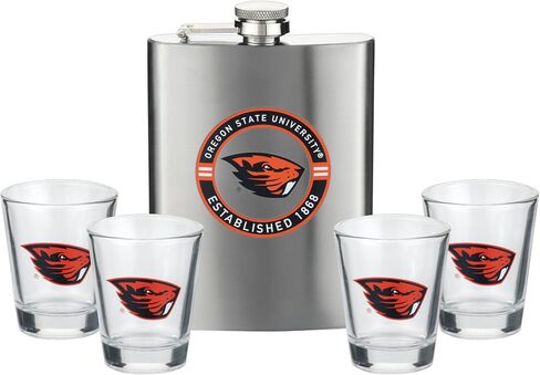 The Memory Company | Licensed NCAA Stainless Steel Team Logo Flask and (4) Shot Glass Set in Kuwait