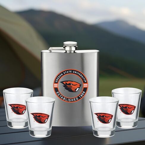 The Memory Company | Licensed NCAA Stainless Steel Team Logo Flask and (4) Shot Glass Set in Kuwait