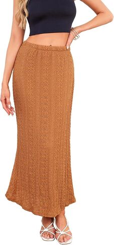 Herou Women Embroidered Crochet Skirt Summer Elastic Waist Lace Maxi Skirt Knitted Eyelet Mermaid Skirt with Underneath in Kuwait