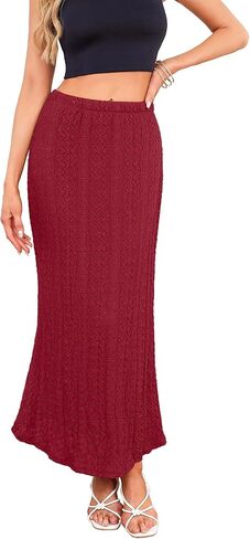 Herou Women Embroidered Crochet Skirt Summer Elastic Waist Lace Maxi Skirt Knitted Eyelet Mermaid Skirt with Underneath in Kuwait
