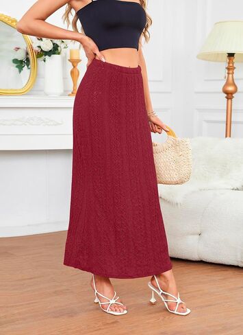 Herou Women Embroidered Crochet Skirt Summer Elastic Waist Lace Maxi Skirt Knitted Eyelet Mermaid Skirt with Underneath in Kuwait