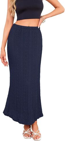 Herou Women Embroidered Crochet Skirt Summer Elastic Waist Lace Maxi Skirt Knitted Eyelet Mermaid Skirt with Underneath in Kuwait