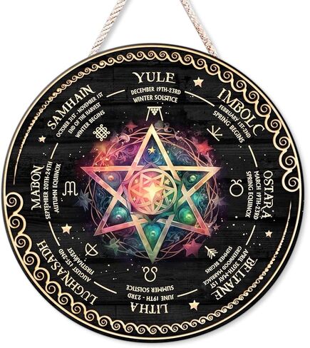 تعليق على الحائط على شكل عجلة RIVEENY مقاس 12 بوصة، علامة ساحرة Sabbats Pagan، عطلات الويكا، تقويم الويكا، مذبح Yule، علامة سماوية، علامة عيد الميلاد العتيقة، ديكور الهالوين، علامة خشبية لعجلة السنة (GJ021) in Saudi Arabia