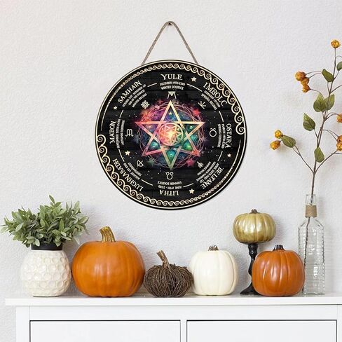 تعليق على الحائط على شكل عجلة RIVEENY مقاس 12 بوصة، علامة ساحرة Sabbats Pagan، عطلات الويكا، تقويم الويكا، مذبح Yule، علامة سماوية، علامة عيد الميلاد العتيقة، ديكور الهالوين، علامة خشبية لعجلة السنة (GJ021) in Saudi Arabia