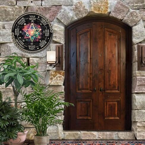 تعليق على الحائط على شكل عجلة RIVEENY مقاس 12 بوصة، علامة ساحرة Sabbats Pagan، عطلات الويكا، تقويم الويكا، مذبح Yule، علامة سماوية، علامة عيد الميلاد العتيقة، ديكور الهالوين، علامة خشبية لعجلة السنة (GJ021) in Saudi Arabia