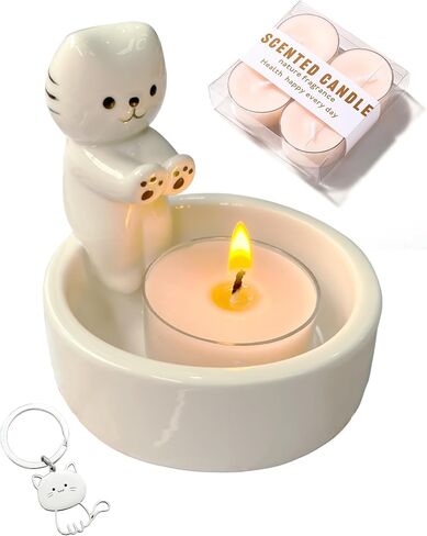 Cat Candle Holder, Cute Cartoon Kitten Scented Candles Candle Lamp, Handmade Ceramic Candlestick,Cartoon Cute Scented Candle Sticks Holder Decor, Gift for Cat Lover - Aromatherapy Candle Included in Saudi Arabia