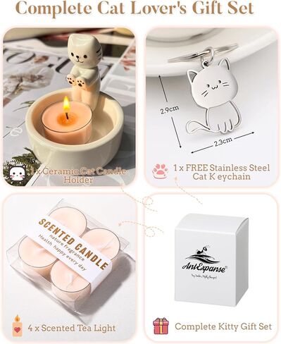 Cat Candle Holder, Cute Cartoon Kitten Scented Candles Candle Lamp, Handmade Ceramic Candlestick,Cartoon Cute Scented Candle Sticks Holder Decor, Gift for Cat Lover - Aromatherapy Candle Included in Saudi Arabia