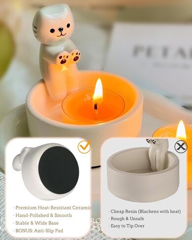 Cat Candle Holder, Cute Cartoon Kitten Scented Candles Candle Lamp, Handmade Ceramic Candlestick,Cartoon Cute Scented Candle Sticks Holder Decor, Gift for Cat Lover - Aromatherapy Candle Included in Saudi Arabia
