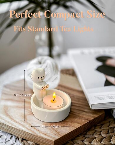 Cat Candle Holder, Cute Cartoon Kitten Scented Candles Candle Lamp, Handmade Ceramic Candlestick,Cartoon Cute Scented Candle Sticks Holder Decor, Gift for Cat Lover - Aromatherapy Candle Included in Saudi Arabia