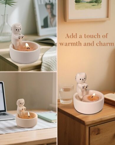 Cat Candle Holder, Cute Cartoon Kitten Scented Candles Candle Lamp, Handmade Ceramic Candlestick,Cartoon Cute Scented Candle Sticks Holder Decor, Gift for Cat Lover - Aromatherapy Candle Included in Saudi Arabia