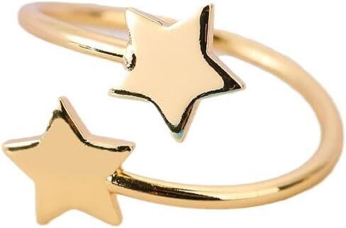 Simple Double Stars Wrap Open Statement Ring for Women Fashion Cute Lucky Star Thin Tiny Band Stacking Expandable Knuckle Finger Adjustable Rings Engagement Eternity Promise Jewelry Birthday Gifts in Saudi Arabia