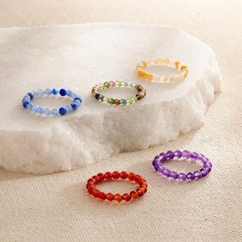 Natural Gemstone Stretch Beaded Rings for Women Stackable Dainty Elastic Crystal Rings Jewelry in Saudi Arabia