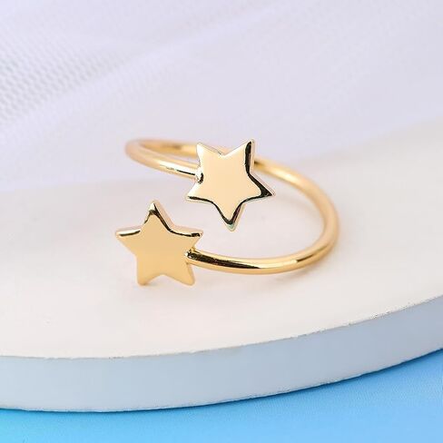 Simple Double Stars Wrap Open Statement Ring for Women Fashion Cute Lucky Star Thin Tiny Band Stacking Expandable Knuckle Finger Adjustable Rings Engagement Eternity Promise Jewelry Birthday Gifts in Saudi Arabia