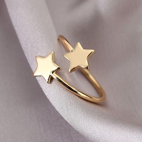 Simple Double Stars Wrap Open Statement Ring for Women Fashion Cute Lucky Star Thin Tiny Band Stacking Expandable Knuckle Finger Adjustable Rings Engagement Eternity Promise Jewelry Birthday Gifts in Saudi Arabia