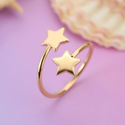 Simple Double Stars Wrap Open Statement Ring for Women Fashion Cute Lucky Star Thin Tiny Band Stacking Expandable Knuckle Finger Adjustable Rings Engagement Eternity Promise Jewelry Birthday Gifts in Saudi Arabia
