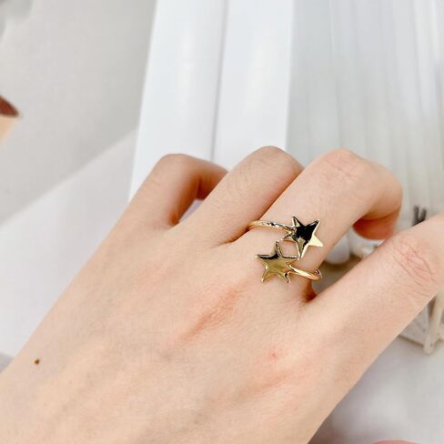 Simple Double Stars Wrap Open Statement Ring for Women Fashion Cute Lucky Star Thin Tiny Band Stacking Expandable Knuckle Finger Adjustable Rings Engagement Eternity Promise Jewelry Birthday Gifts in Saudi Arabia