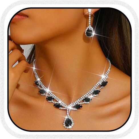 Unicra Rhinestone Bridal Wedding Jewelry Set Silver Necklace Earrings Sets Formal Prom Costume Jewelry Sets for Women and Brides in Saudi Arabia